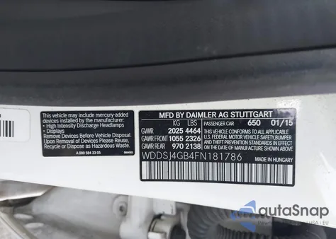 2015 Mercedes-Benz Cla 250 4Matic из США, поврежденный, VIN WDDSJ4GB4FN181786